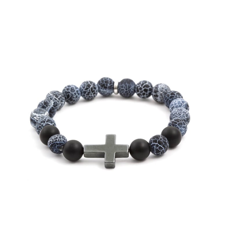 Korálkový náramek z achátu a hematitu MINK53 Agato / Délka: 17 cm