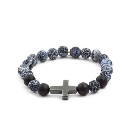 Korálkový náramek z achátu a hematitu MINK53 Agato / Délka: 17 cm