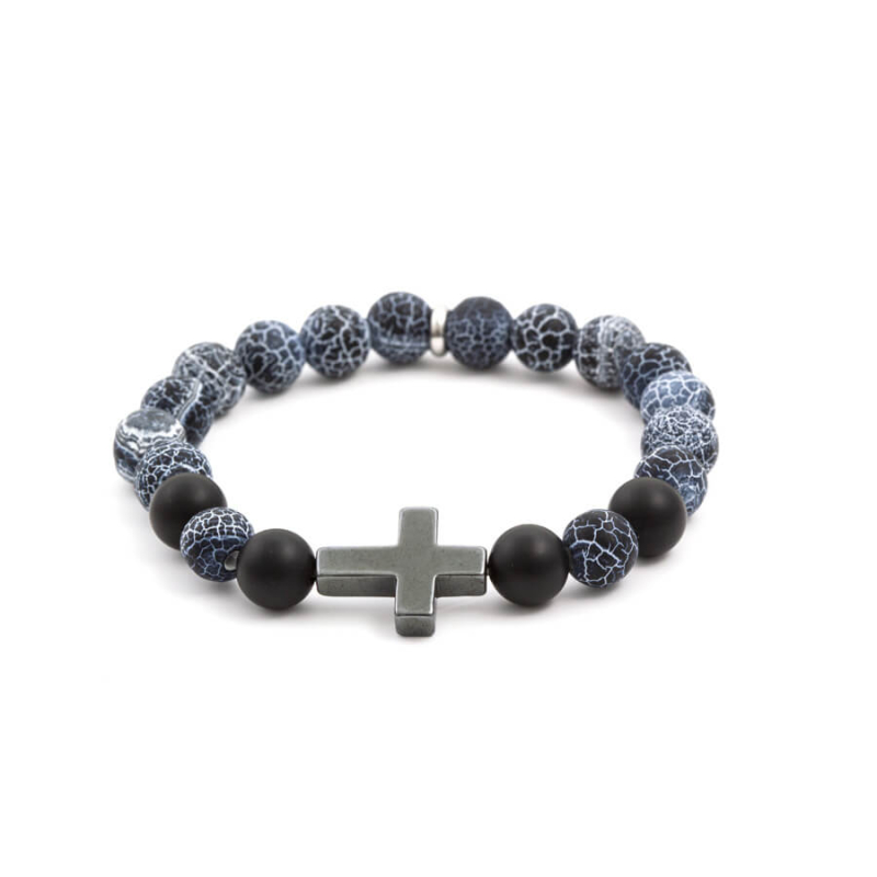 Korálkový náramek z achátu a hematitu MINK53 Agato / Délka: 19 cm