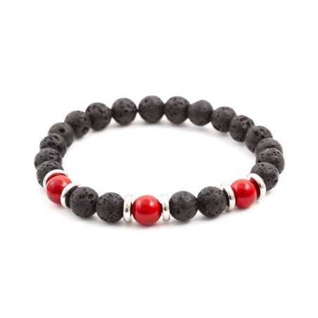 Korálkový náramek z lávového kamene a howlitu MINK55 Agato / Délka: 17 cm