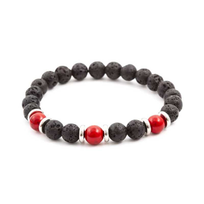 Korálkový náramek z lávového kamene a howlitu MINK55 Agato / Délka: 19 cm