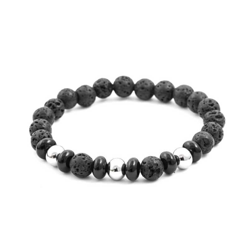 Korálkový náramek z lávového kamene a howlitu MINK57 Agato / Délka: 19 cm Korálkový náramek z lávového kamene a howlitu MINK57 Agato / Délka: 19 cm