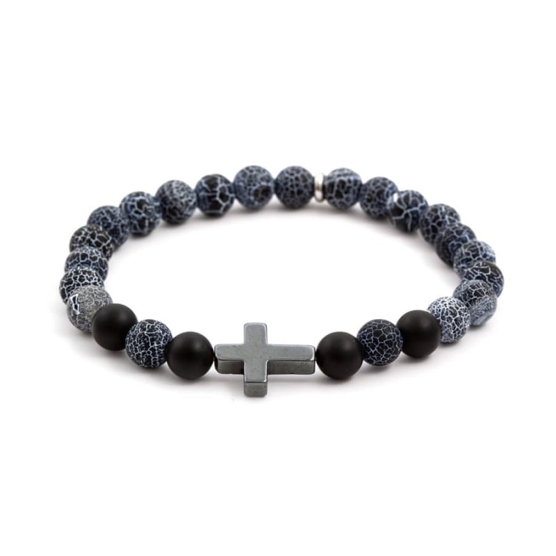 Korálkový náramek z achátu a hematitu MINK60 Agato / Délka: 19 cm