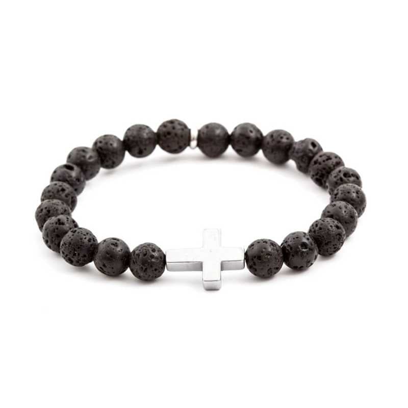 Korálkový náramek z lávového kamene a hematitu MINK61 Agato / Délka: 17 cm