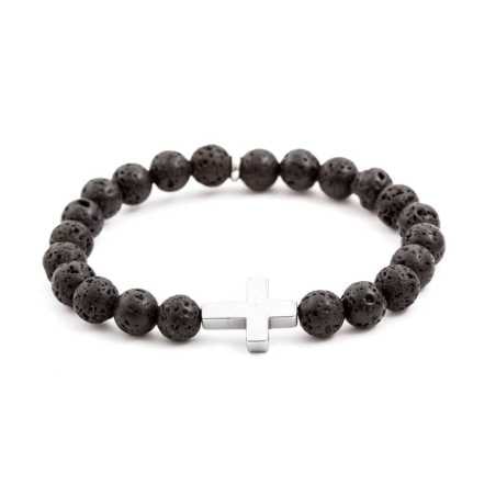 Korálkový náramek z lávového kamene a hematitu MINK61 Agato / Délka: 19 cm