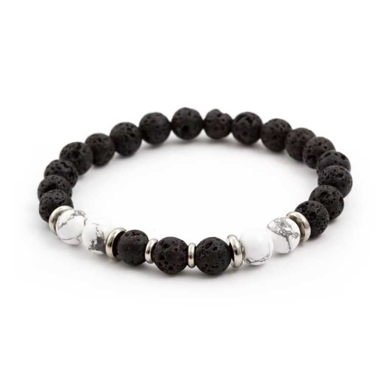 Korálkový náramek z lávového kamene a howlitu MINK62 Agato / Délka: 17 cm