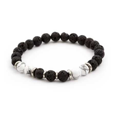 Korálkový náramek z lávového kamene a howlitu MINK62 Agato / Délka: 17 cm