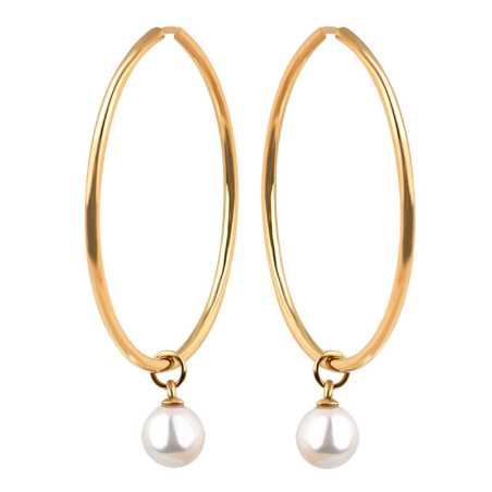 Pozlacené kruhové náušnice s perlou 2v1 VJMS002ER Troli