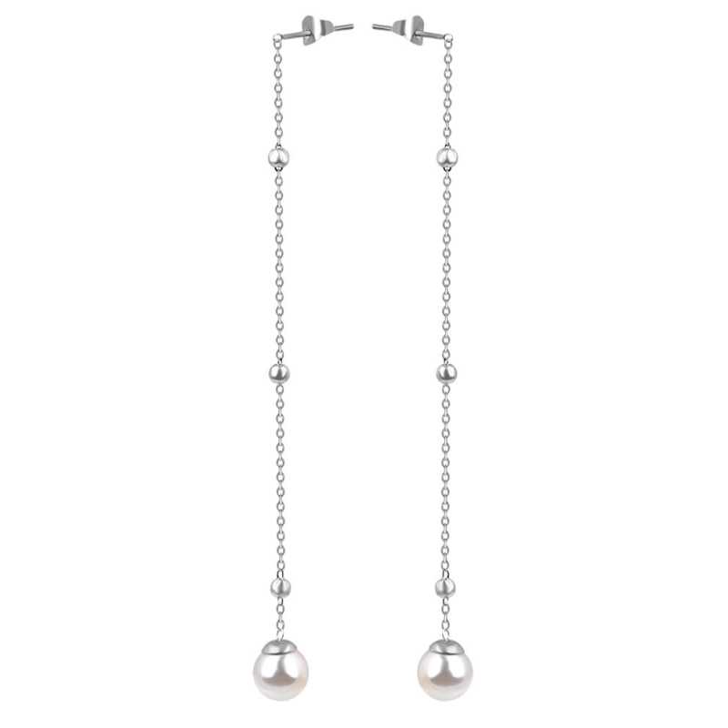 Dlouhé ocelové náušnice s perličkou VEDE0141S-PE Troli Dlouhé ocelové náušnice s perličkou VEDE0141S-PE Troli