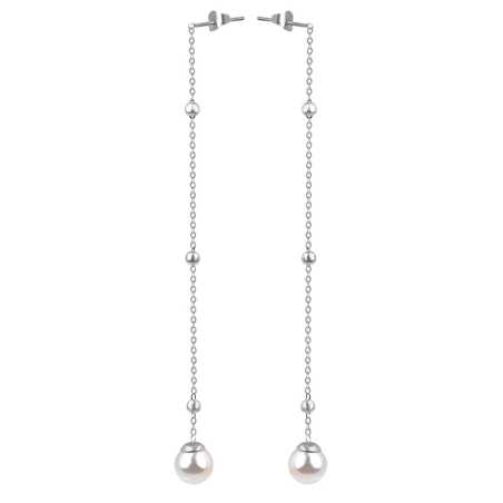 Dlouhé ocelové náušnice s perličkou VEDE0141S-PE Troli