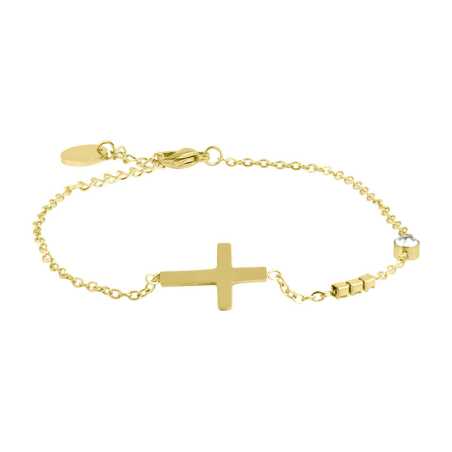 Pozlacený minimalistický náramek s křížkem VCBW024G Troli