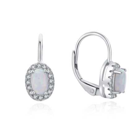 Krásné stříbrné náušnice se syntetickými opály a zirkony E0000668 Moiss