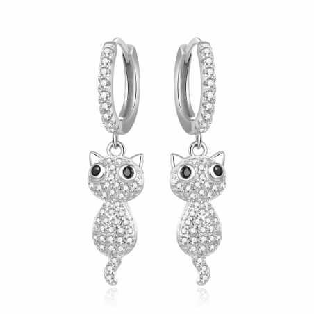 Něžné stříbrné náušnice Kočičky AGUC2574D Beneto