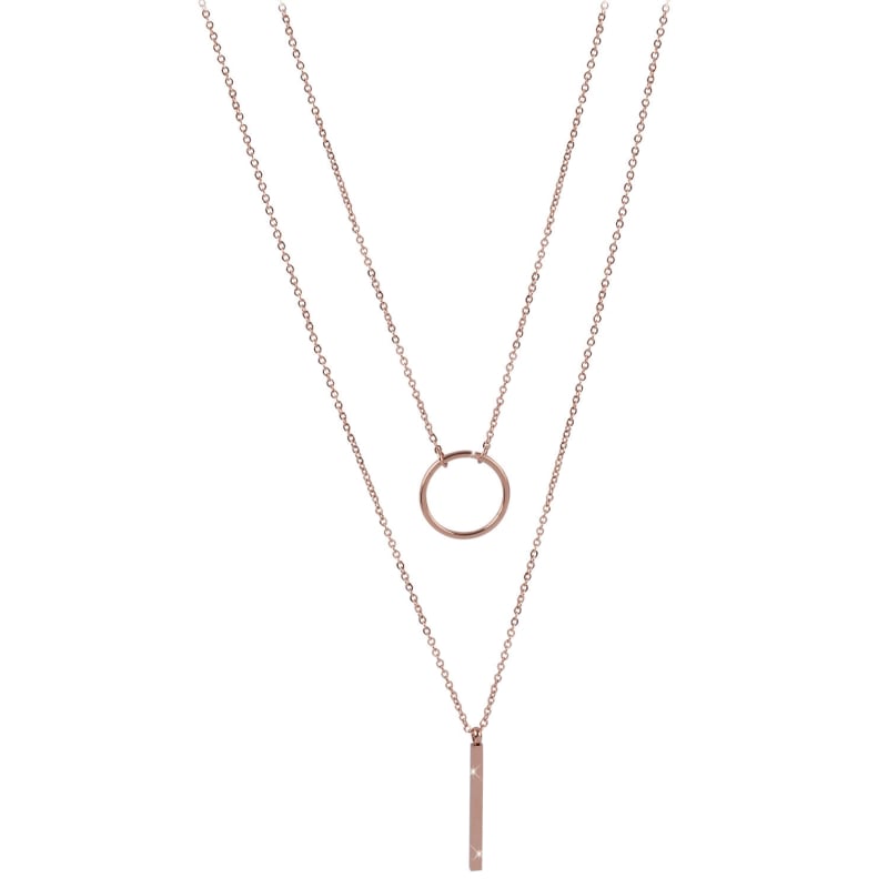 Dvojitý náhrdelník se stylovými přívěsky z růžově pozlacené oceli Troli