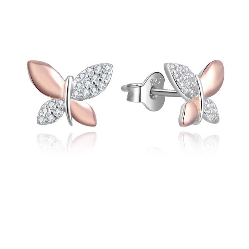 Stříbrné bicolor náušnice motýlci AGUP2614 Beneto