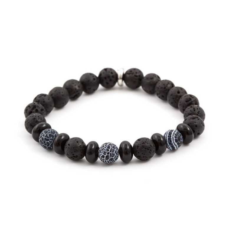 Korálkový náramek z lávového kamene a howlitu MINK63 Agato / Délka: 17 cm Korálkový náramek z lávového kamene a howlitu MINK63 Agato / Délka: 17 cm