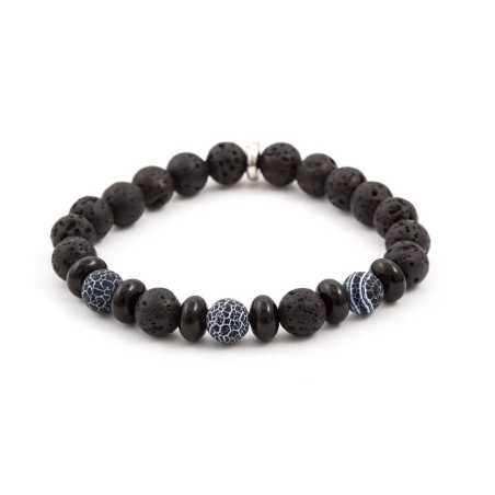 Korálkový náramek z lávového kamene a howlitu MINK63 Agato / Délka: 19 cm