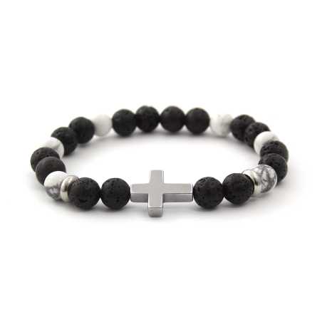 Korálkový náramek z lávového kamene, howlitu a hematitu MINK64 Agato / Délka: 17 cm