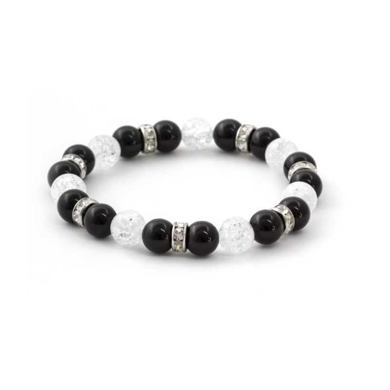 Korálkový náramek z onyxu a křišťálu MINK74/18 Agato