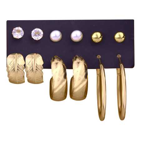 Elegantní sada pozlacených kruhových náušnic a pecek (6 párů) Troli