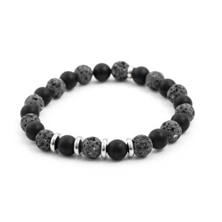 Korálkový náramek z achátu a lávového kamene MINK58 Agato / Délka: 17 cm