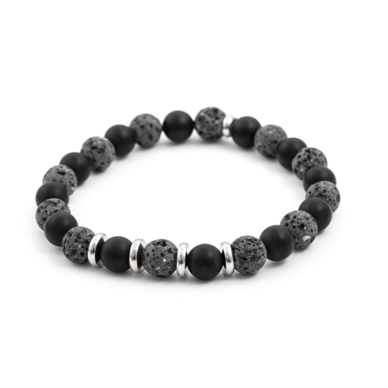 Korálkový náramek z achátu a lávového kamene MINK58 Agato / Délka: 19 cm