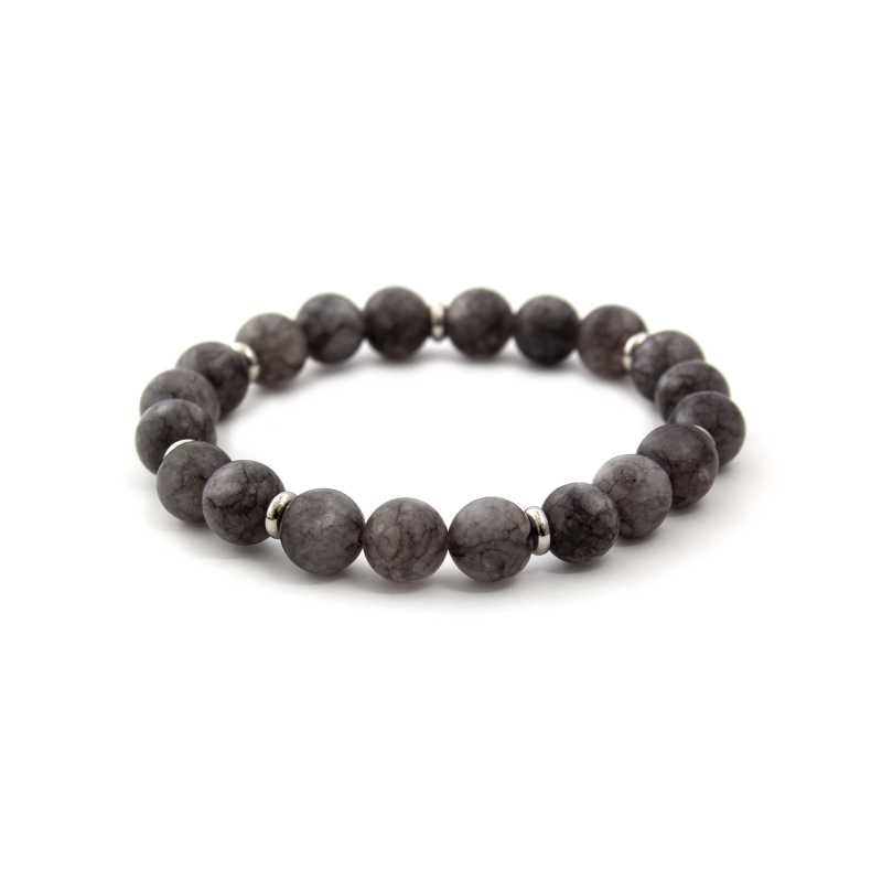 Korálkový náramek z šedého nefritu MINK87 Agato / Délka: 17 cm