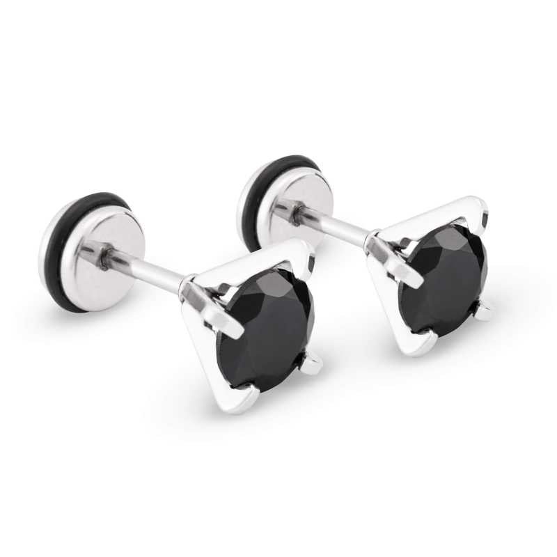 Módní ocelové náušnice s černými krystaly KS-138 Troli