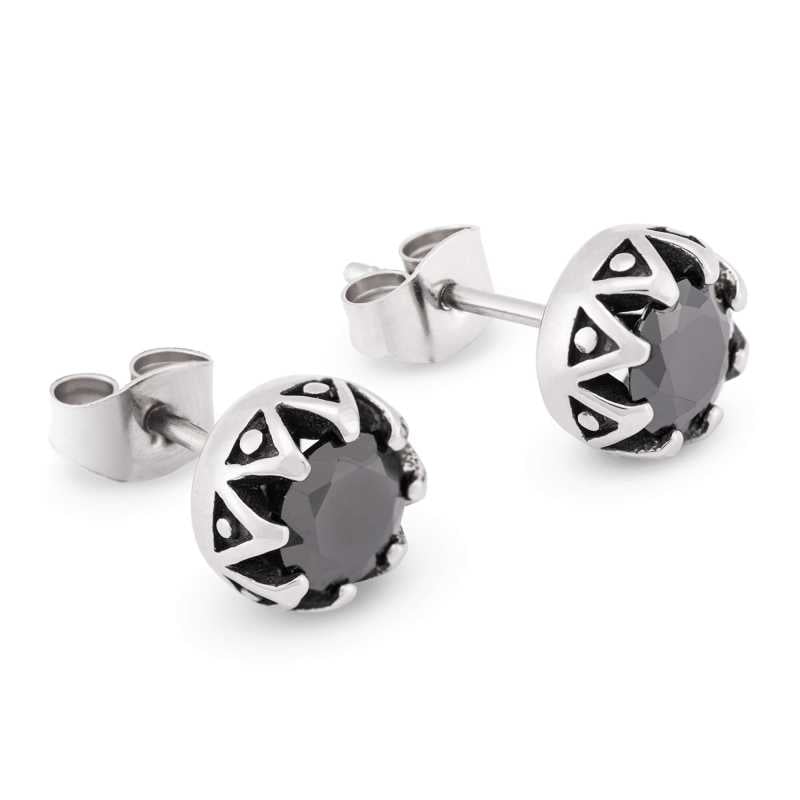 Módní ocelové náušnice s černými krystaly KS-143 Troli