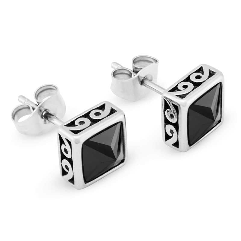 Módní ocelové náušnice s černými krystaly KS-144 Troli