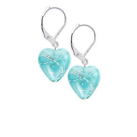 Tyrkysové náušnice Turquoise Caress s ryzím stříbrem v perlách Lampglas ELH12 Lampglas