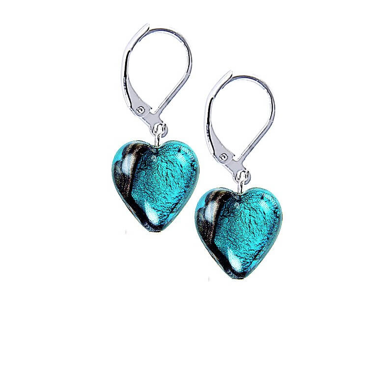 Výjimečné náušnice Turquoise Heart s ryzím stříbrem v perlách Lampglas ELH5 Lampglas