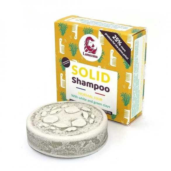 Tuhý šampon pro normální vlasy s bílým a zeleným jílem Lamazuna - 70 g Tuhý šampon pro normální vlasy s bílým a zeleným jílem Lamazuna - 70 g