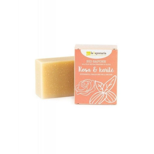 Tuhé olivové mýdlo s růžovým olejem a bambuckým máslem BIO laSaponaria - 100 g