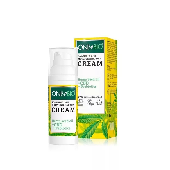 Zklidňující denní krém pro citlivou pleť s konopím a CBD OnlyBio - 50 ml Zklidňující denní krém pro citlivou pleť s konopím a CBD OnlyBio - 50 ml