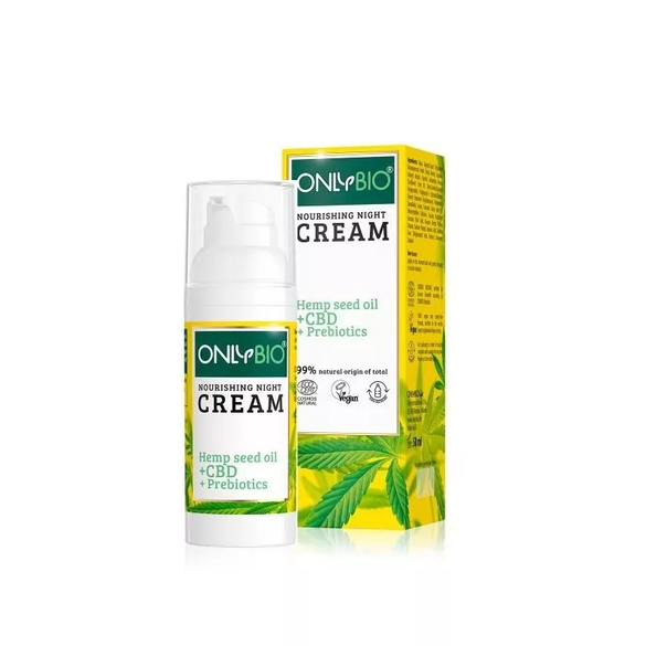 Noční krém pro citlivou pleť s konopím a CBD olejem OnlyBio - 50 ml Noční krém pro citlivou pleť s konopím a CBD olejem OnlyBio - 50 ml
