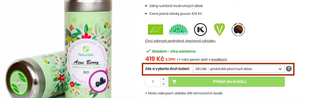 Ukázka objednání balená deluxe