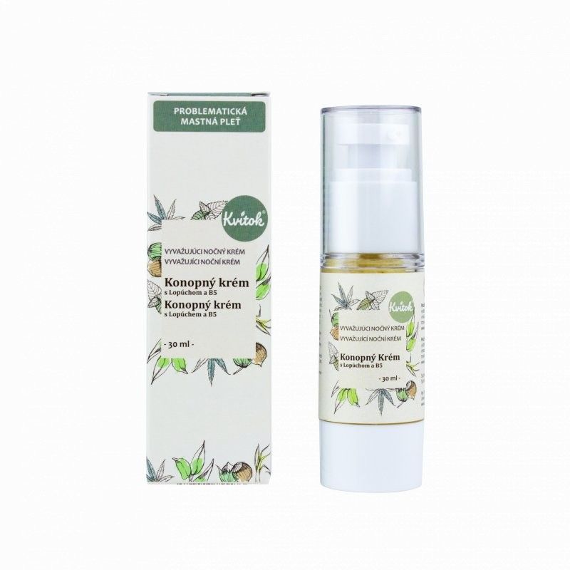 Levně Noční konopný krém pro mastnou pleť eliminující tvorbu akné Kvitok - 30 ml