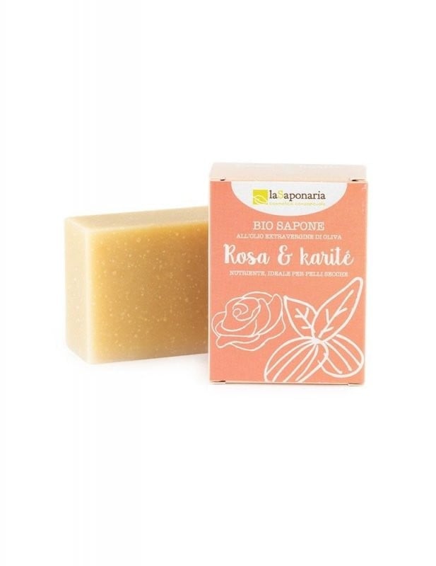 Levně Tuhé olivové mýdlo s růžovým olejem a bambuckým máslem BIO laSaponaria - 100 g