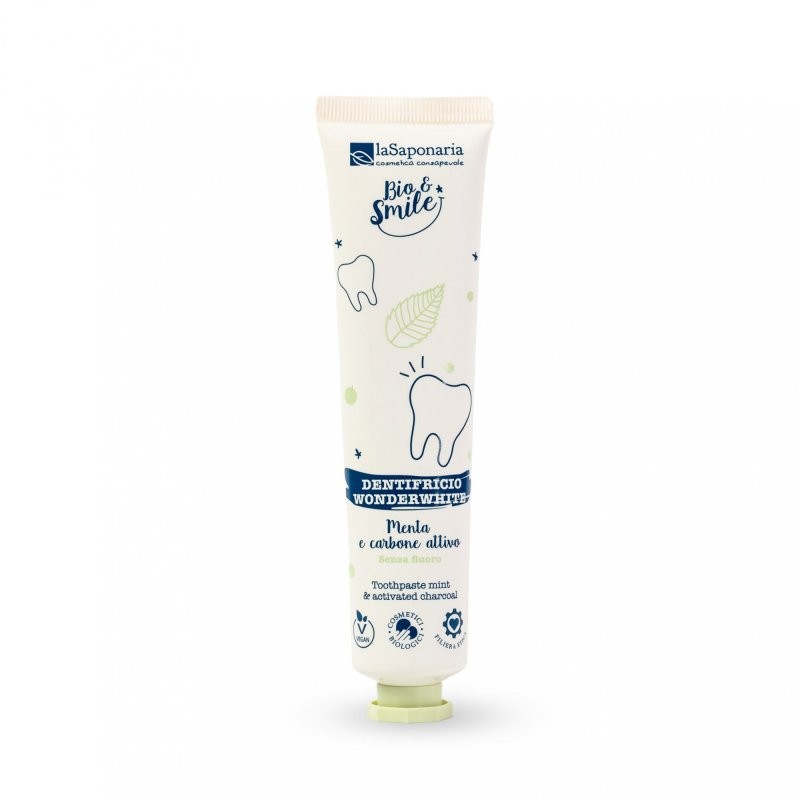 Levně Bělicí zubní pasta WonderWhite s mátou a aktivním uhlím BIO laSaponaria - 75 ml
