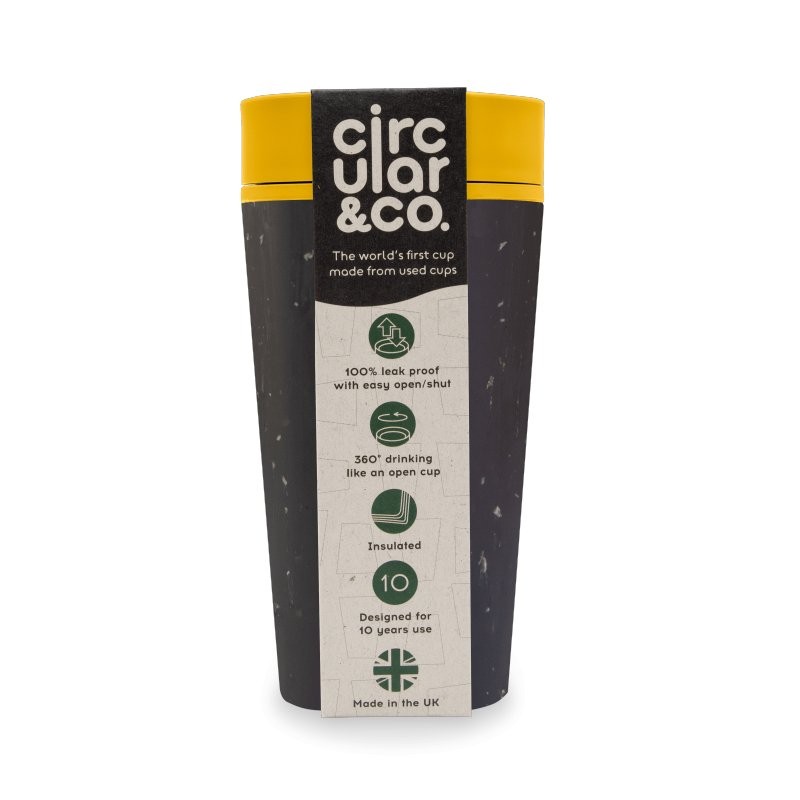 Levně Hrnek z recykl. materiálů černo - hořčicově žluté barvy Circular Cup - 340 ml