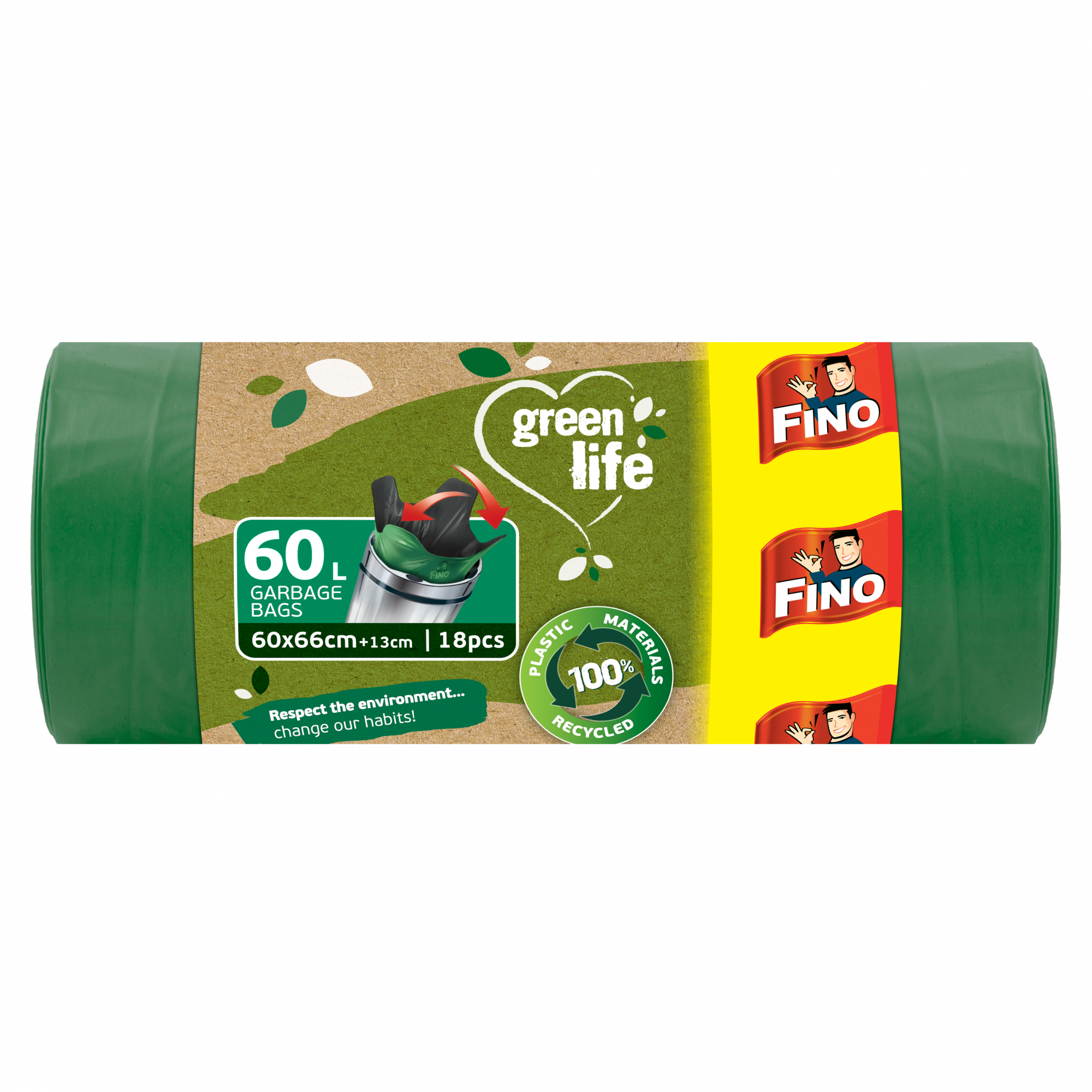 Levně Pytle na odpadky Green Life Easy pack 27 μm 60 litrů Fino - 18 ks