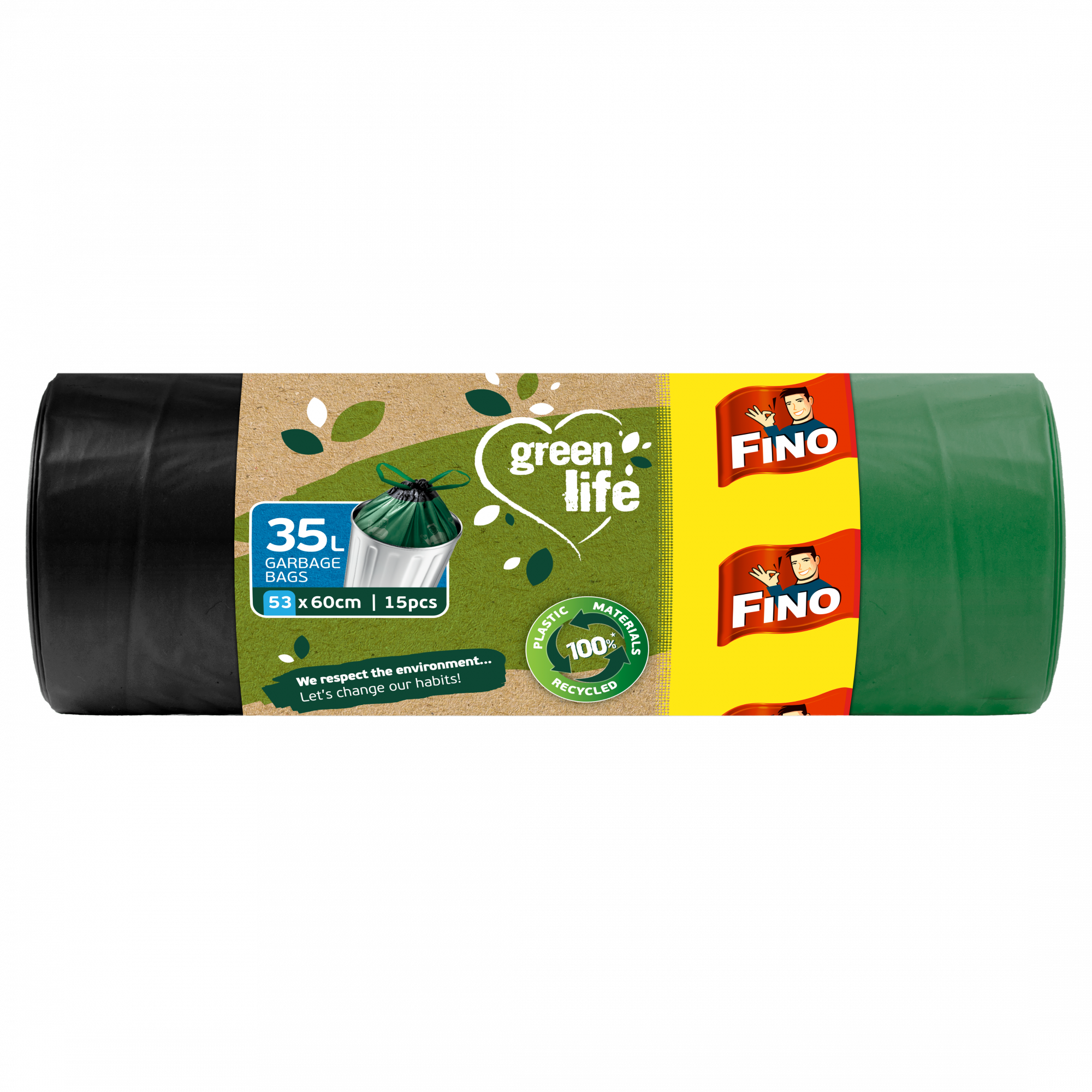Levně Pytle na odpadky zatahovací Green Life 35 litrů Fino - 15 ks