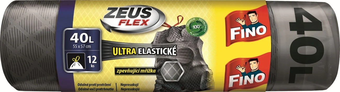 Levně Pytle na odpadky zatahovací Zeus FLEX 32 μm 40 litrů Fino - 12 ks